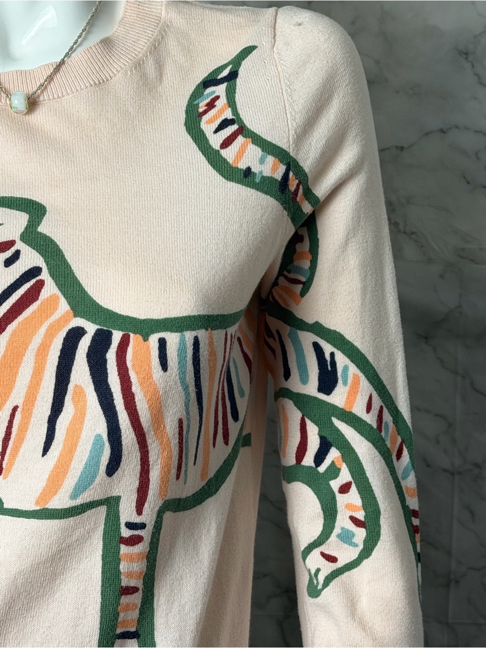 Boden Tiger Soft Brush Pink Peach Crewneck Sweater Whimsical Artsy 100% Cotton S - Picture 4 of 15